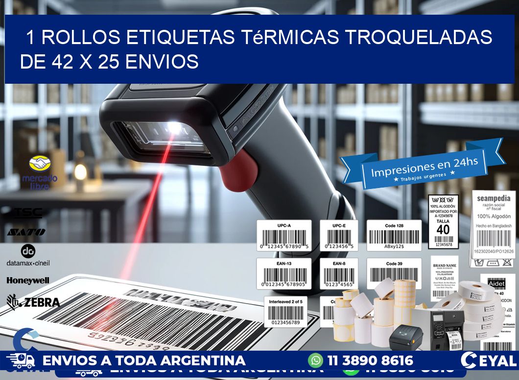 1 Rollos Etiquetas Térmicas Troqueladas De 42 x 25 ENVIOS