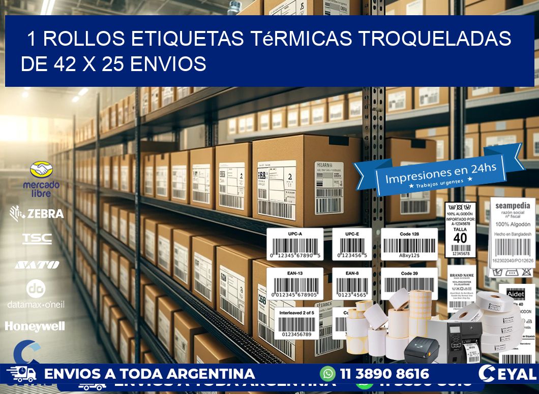 1 Rollos Etiquetas Térmicas Troqueladas De 42 x 25 ENVIOS