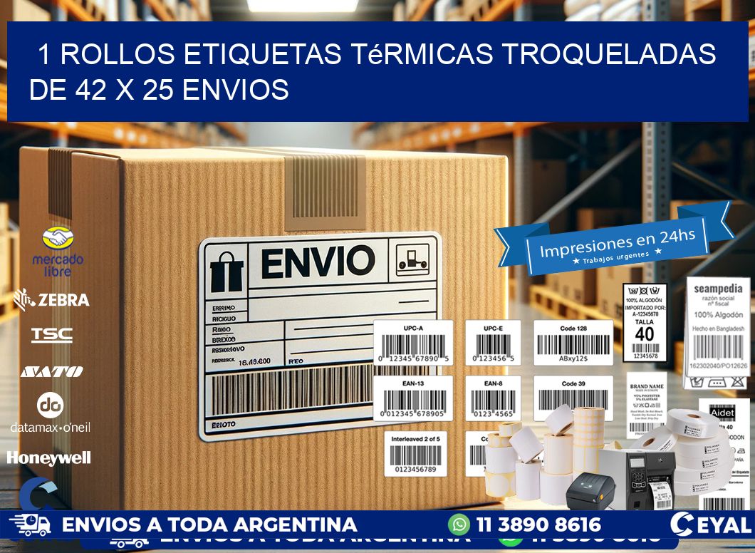 1 Rollos Etiquetas Térmicas Troqueladas De 42 x 25 ENVIOS