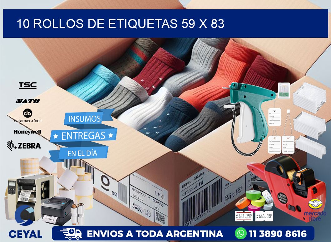 10 ROLLOS DE ETIQUETAS 59 x 83