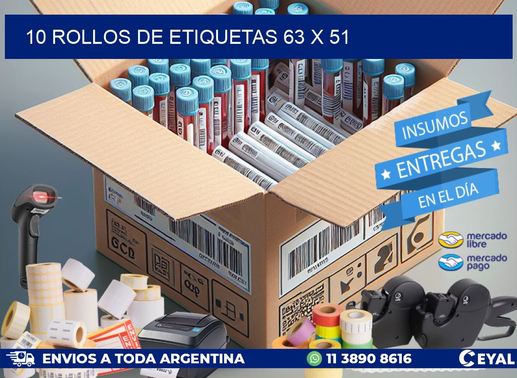 10 ROLLOS DE ETIQUETAS 63 x 51