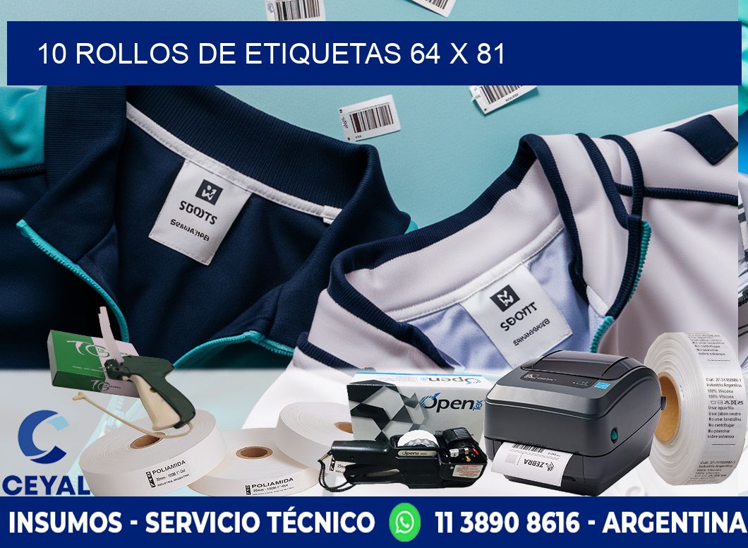 10 ROLLOS DE ETIQUETAS 64 x 81