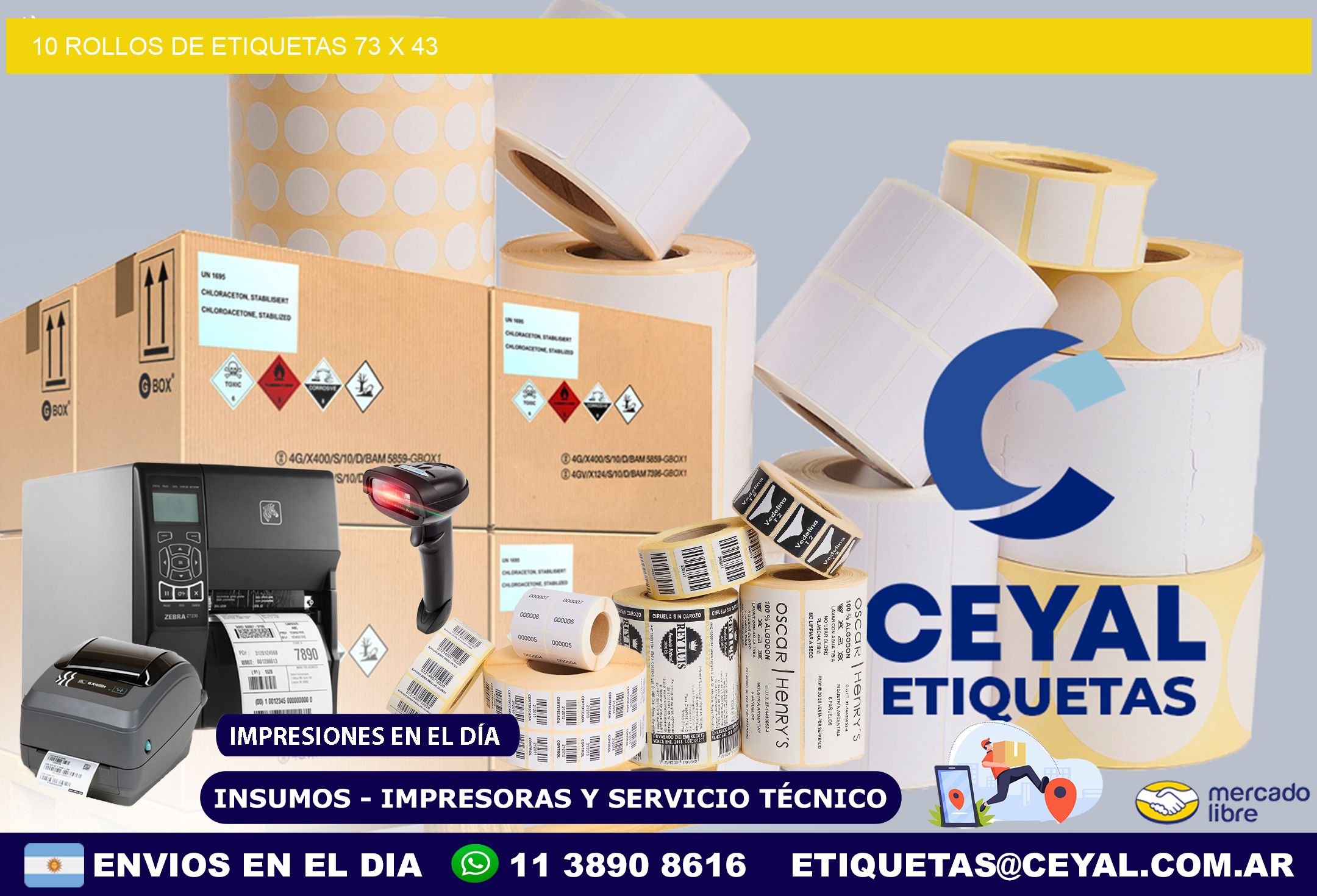 10 ROLLOS DE ETIQUETAS 73 x 43