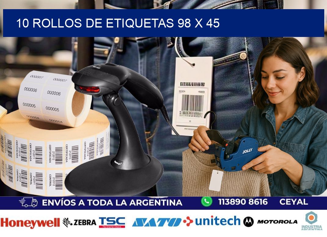 10 ROLLOS DE ETIQUETAS 98 x 45