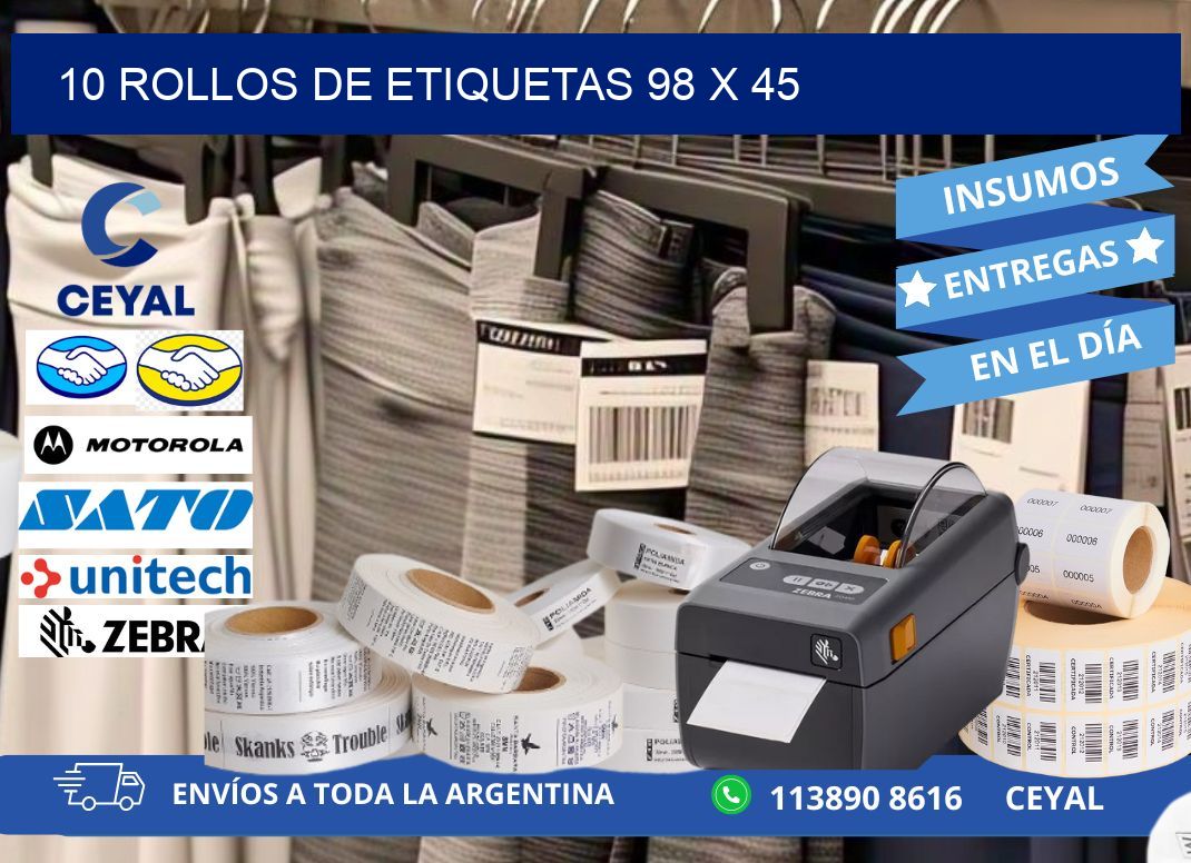 10 ROLLOS DE ETIQUETAS 98 x 45