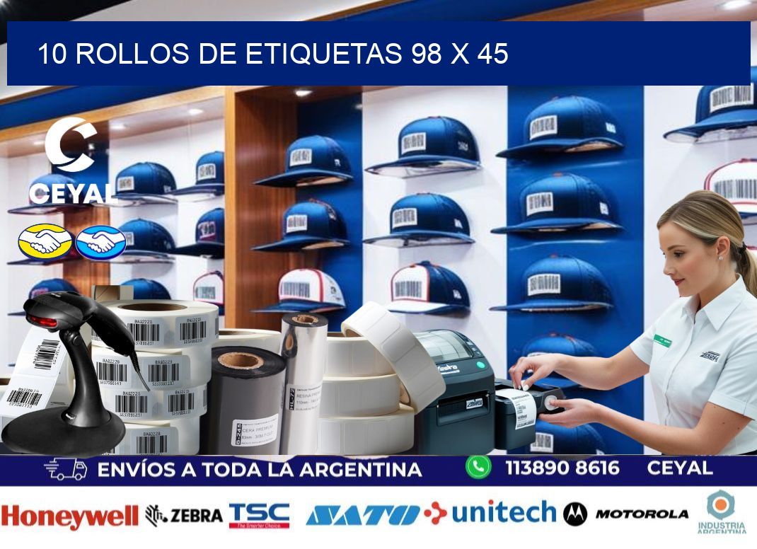 10 ROLLOS DE ETIQUETAS 98 x 45