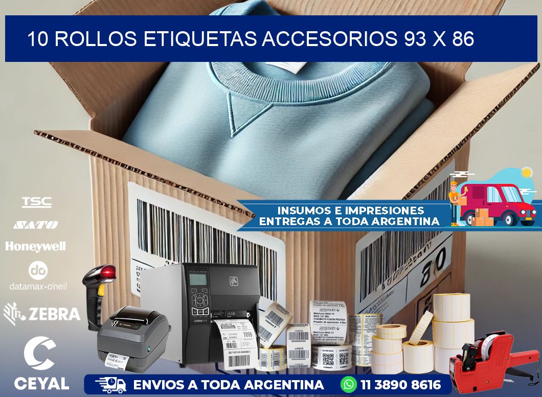 10 ROLLOS ETIQUETAS ACCESORIOS 93 x 86