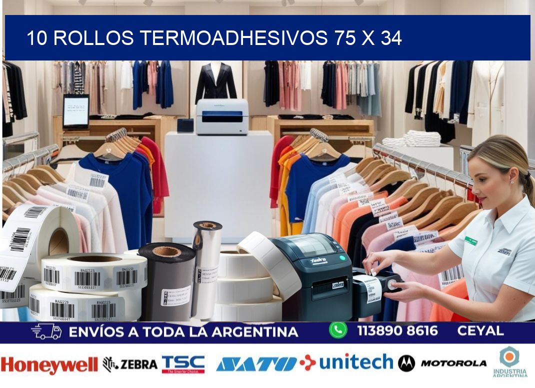10 ROLLOS TERMOADHESIVOS 75 x 34
