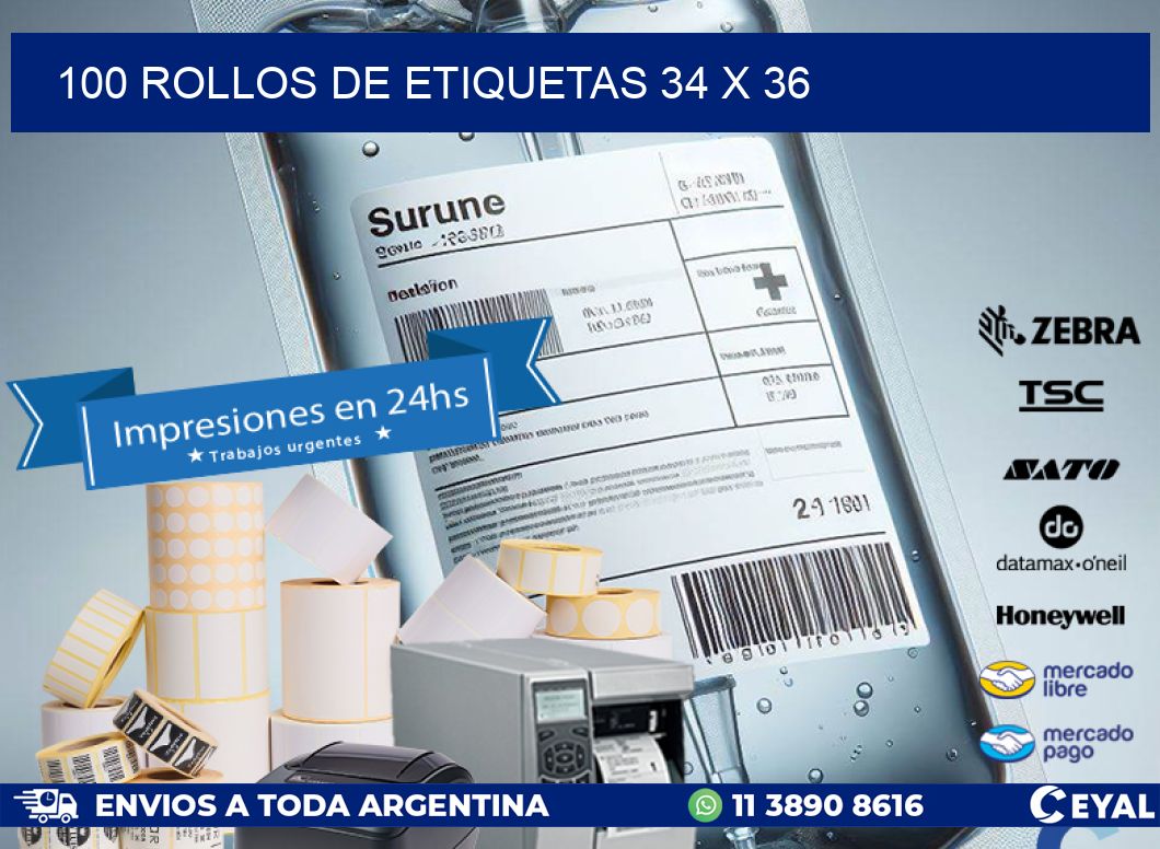 100 ROLLOS DE ETIQUETAS 34 x 36