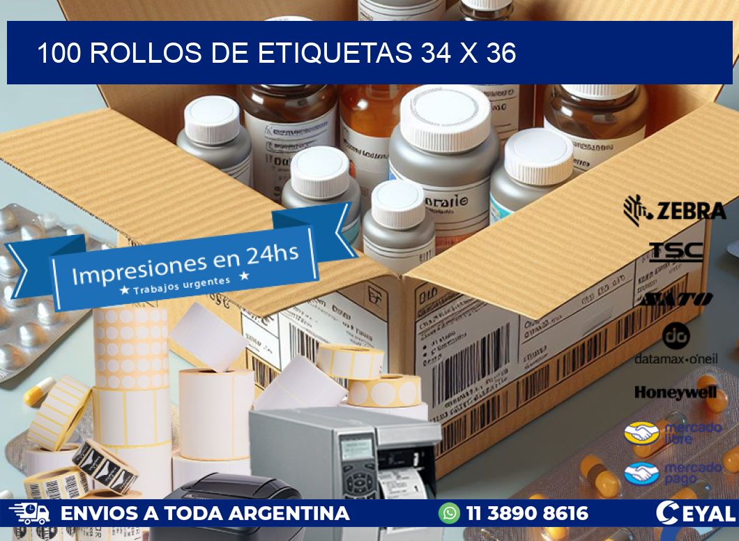 100 ROLLOS DE ETIQUETAS 34 x 36