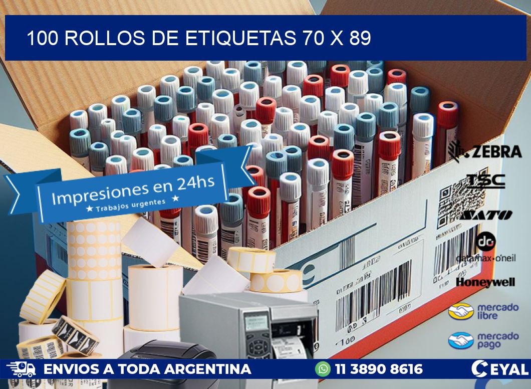 100 ROLLOS DE ETIQUETAS 70 x 89