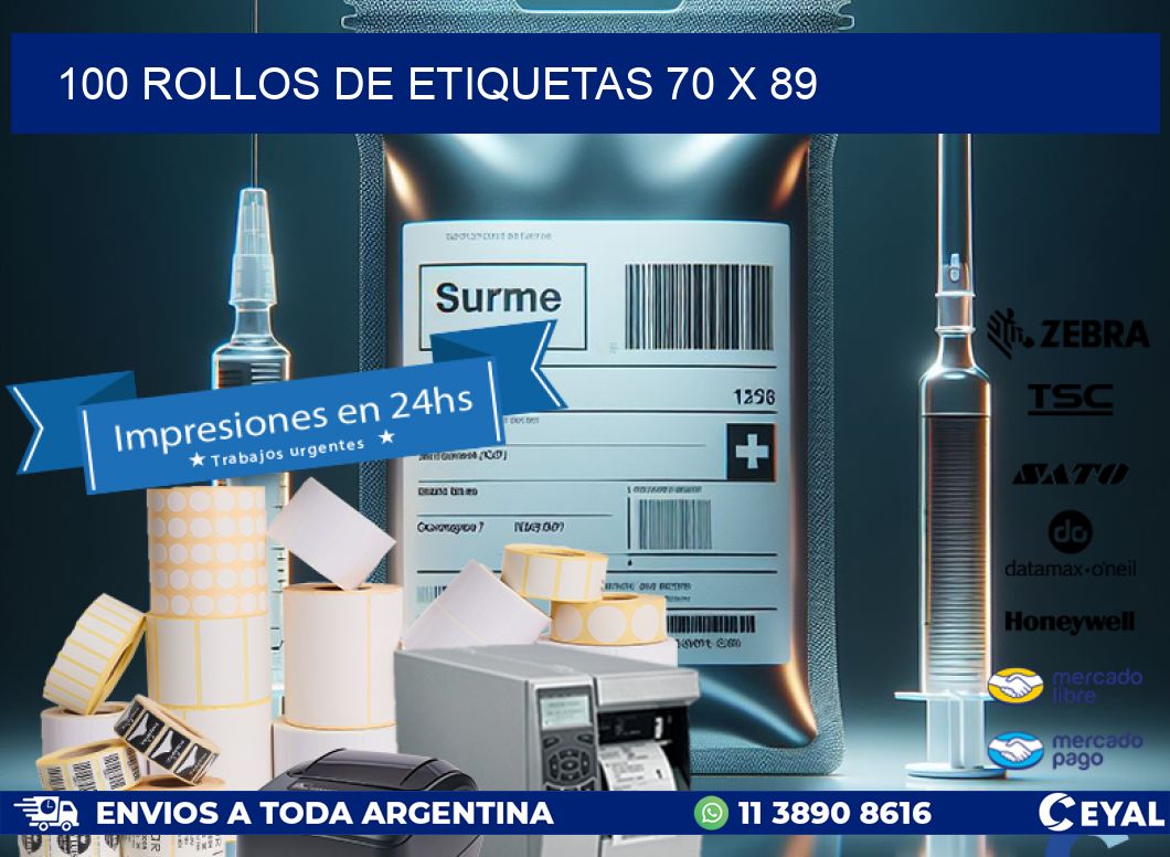 100 ROLLOS DE ETIQUETAS 70 x 89