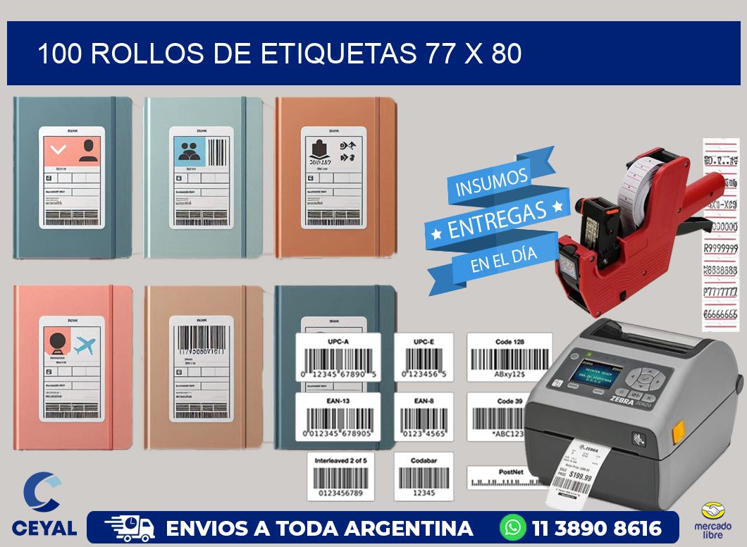 100 ROLLOS DE ETIQUETAS 77 x 80