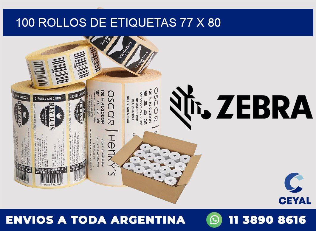 100 ROLLOS DE ETIQUETAS 77 x 80