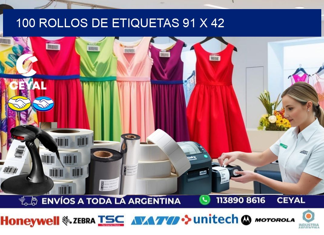 100 ROLLOS DE ETIQUETAS 91 x 42