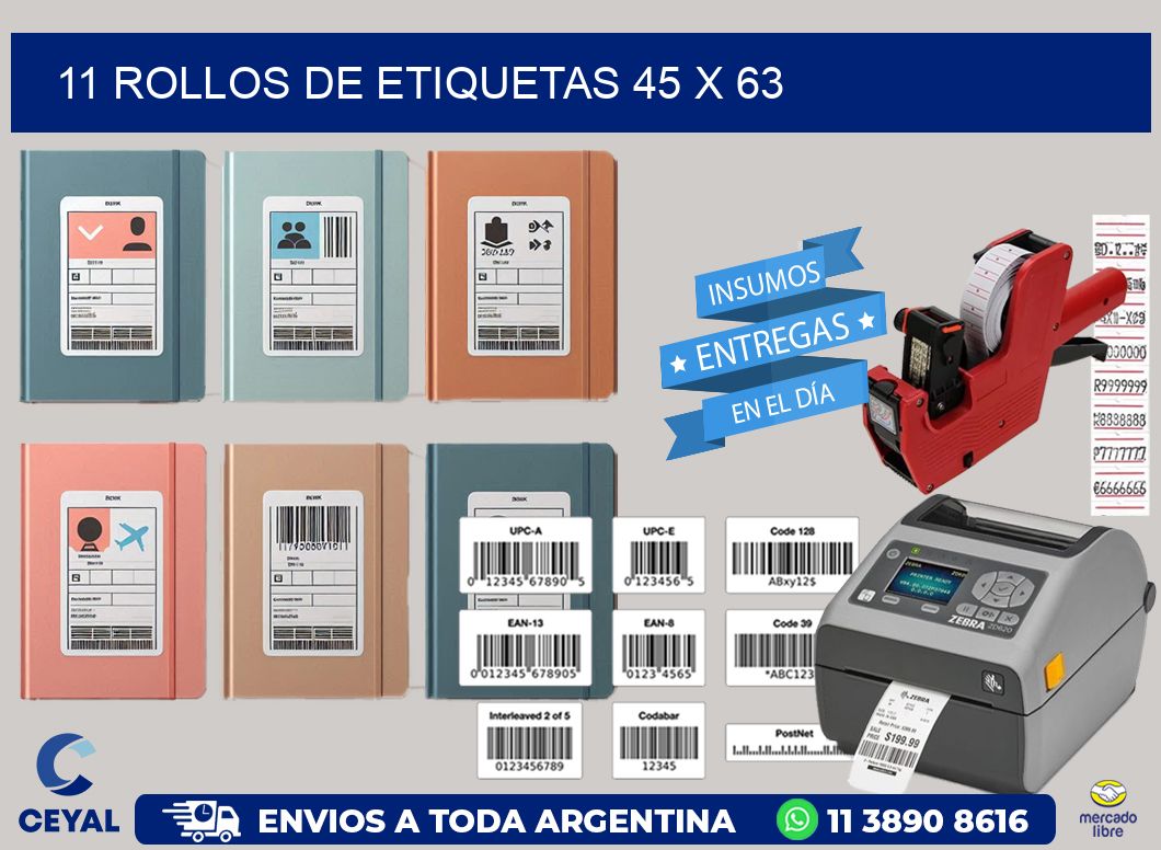 11 ROLLOS DE ETIQUETAS 45 x 63