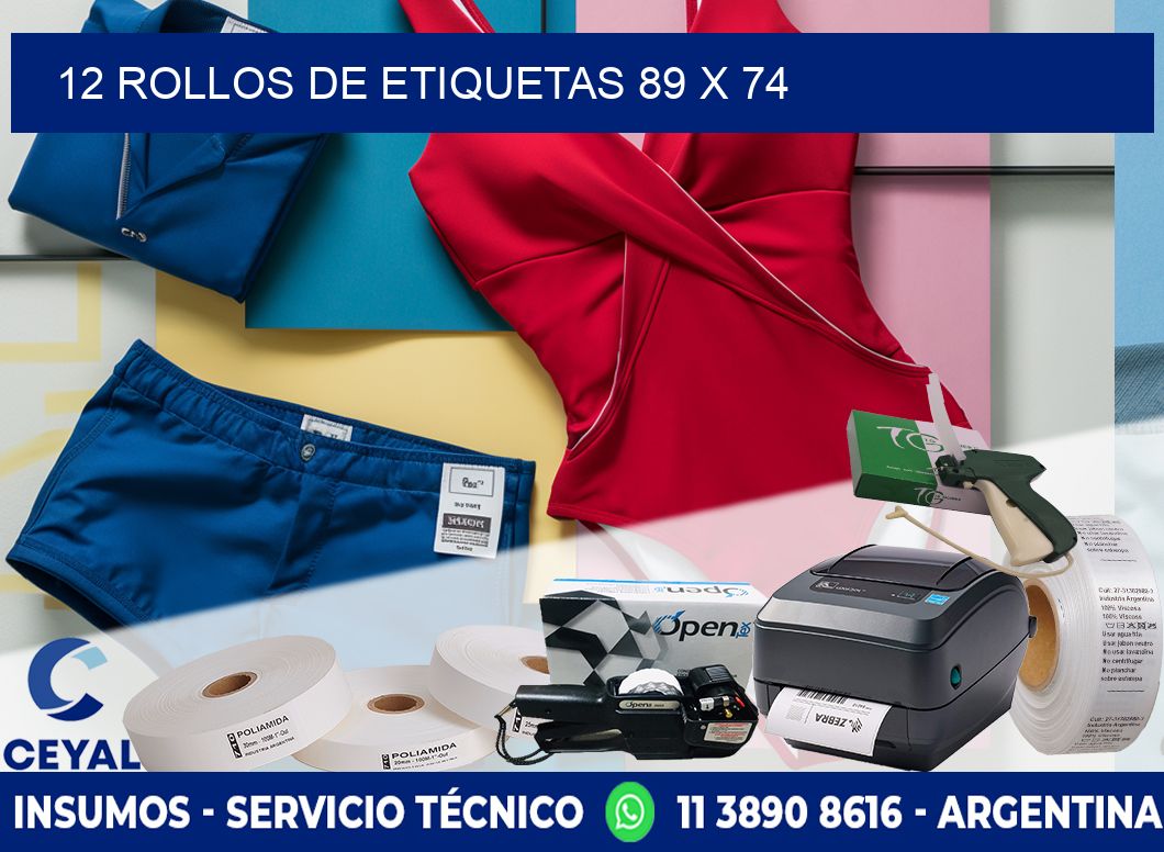 12 ROLLOS DE ETIQUETAS 89 x 74