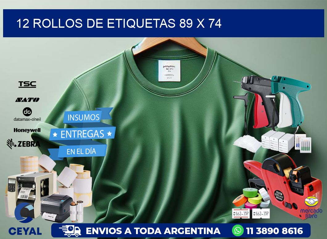 12 ROLLOS DE ETIQUETAS 89 x 74