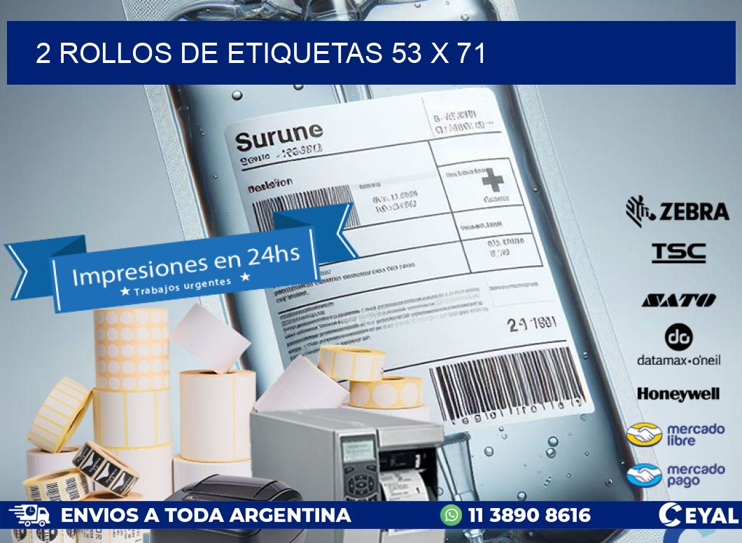 2 ROLLOS DE ETIQUETAS 53 x 71