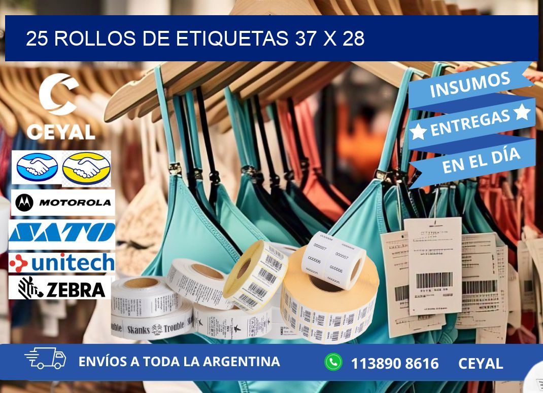 25 ROLLOS DE ETIQUETAS 37 x 28