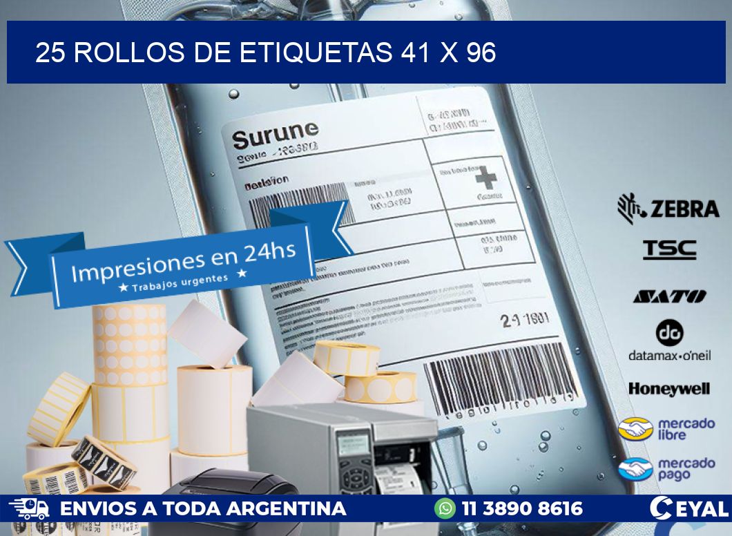 25 ROLLOS DE ETIQUETAS 41 x 96