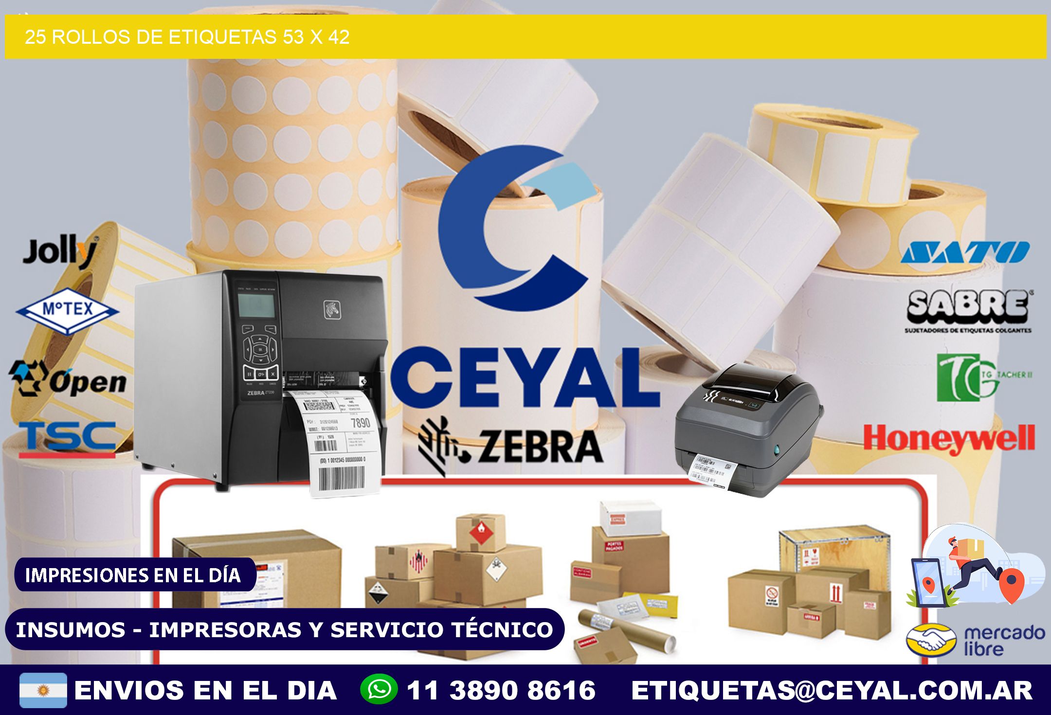 25 ROLLOS DE ETIQUETAS 53 x 42