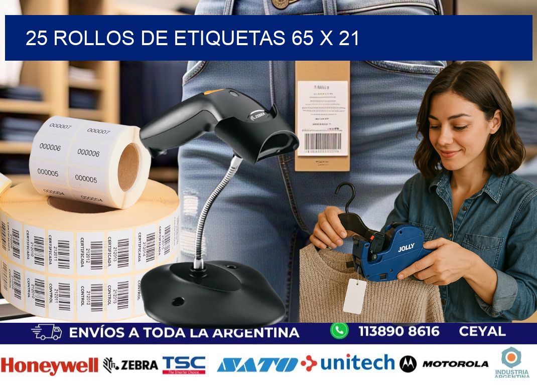 25 ROLLOS DE ETIQUETAS 65 x 21