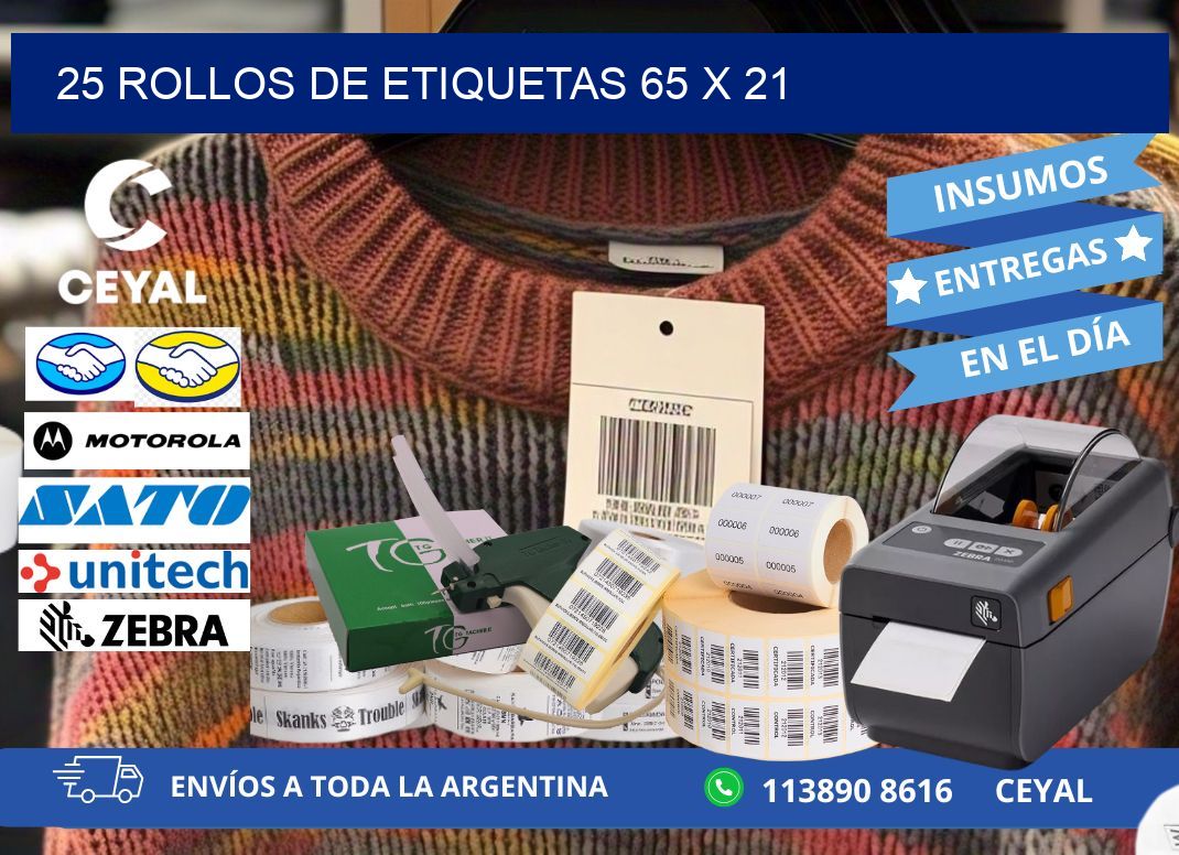 25 ROLLOS DE ETIQUETAS 65 x 21