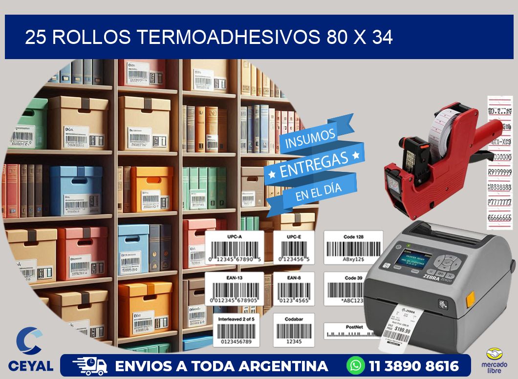 25 ROLLOS TERMOADHESIVOS 80 x 34