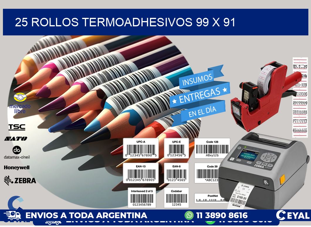 25 ROLLOS TERMOADHESIVOS 99 x 91