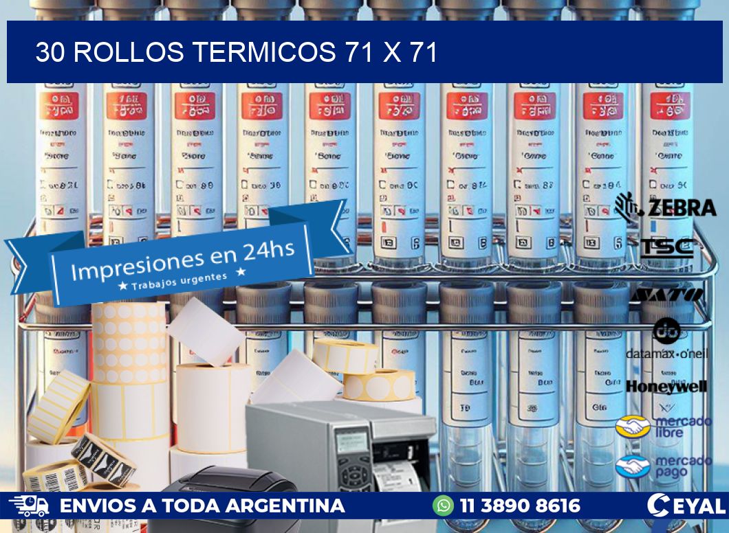 30 ROLLOS TERMICOS 71 x 71