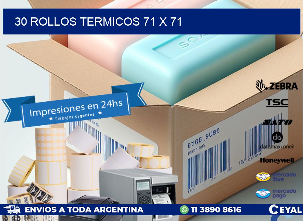 30 ROLLOS TERMICOS 71 x 71