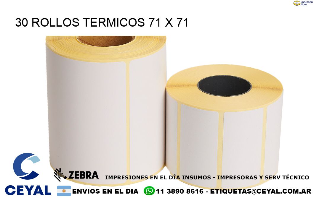 30 ROLLOS TERMICOS 71 x 71
