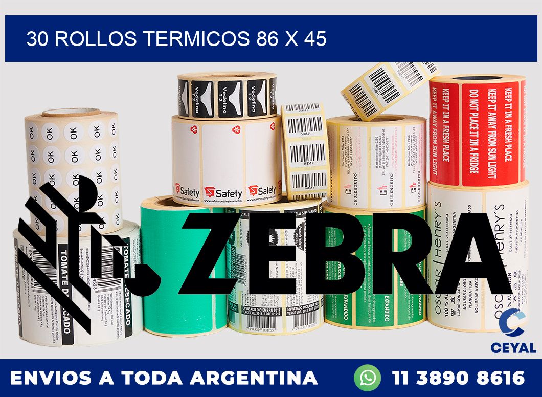 30 ROLLOS TERMICOS 86 x 45