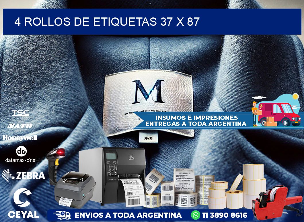 4 ROLLOS DE ETIQUETAS 37 x 87
