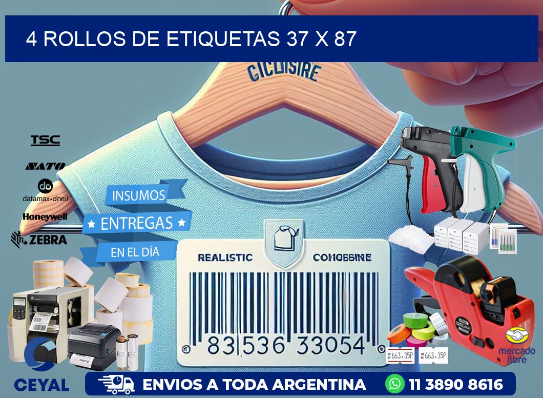 4 ROLLOS DE ETIQUETAS 37 x 87