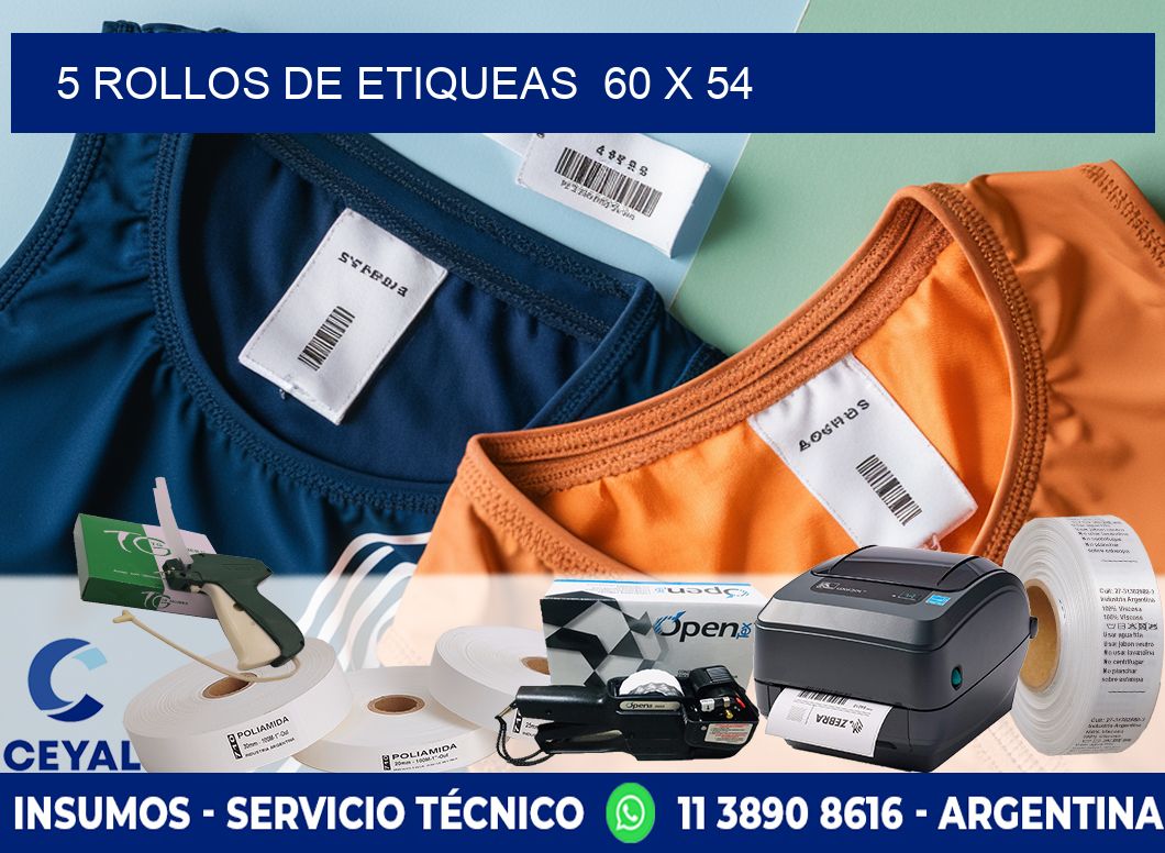 5 ROLLOS DE ETIQUEAS  60 x 54