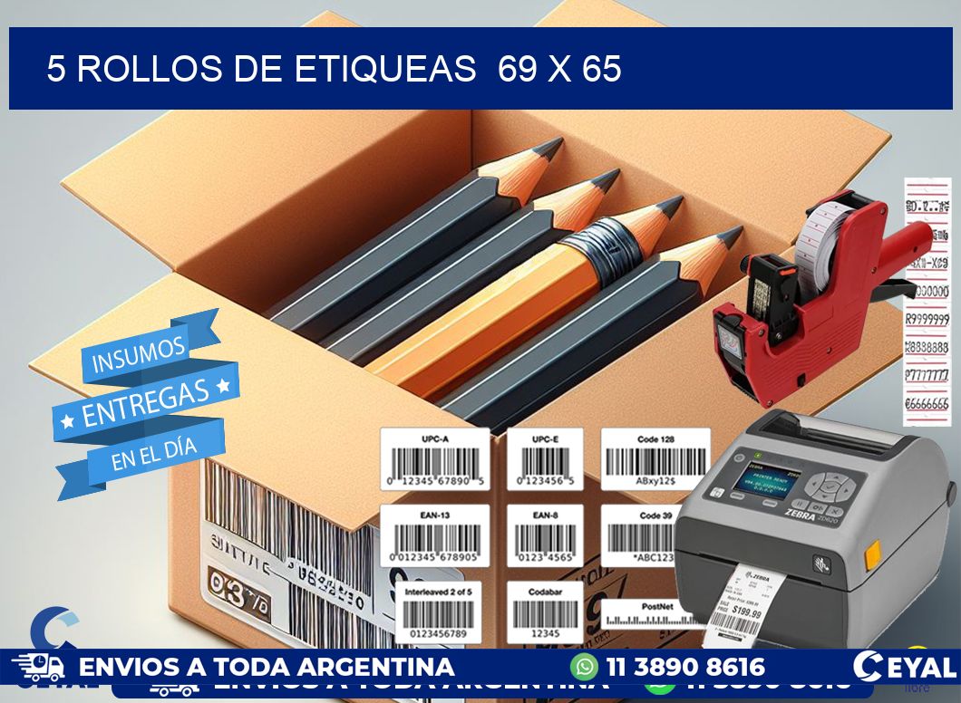 5 ROLLOS DE ETIQUEAS  69 x 65