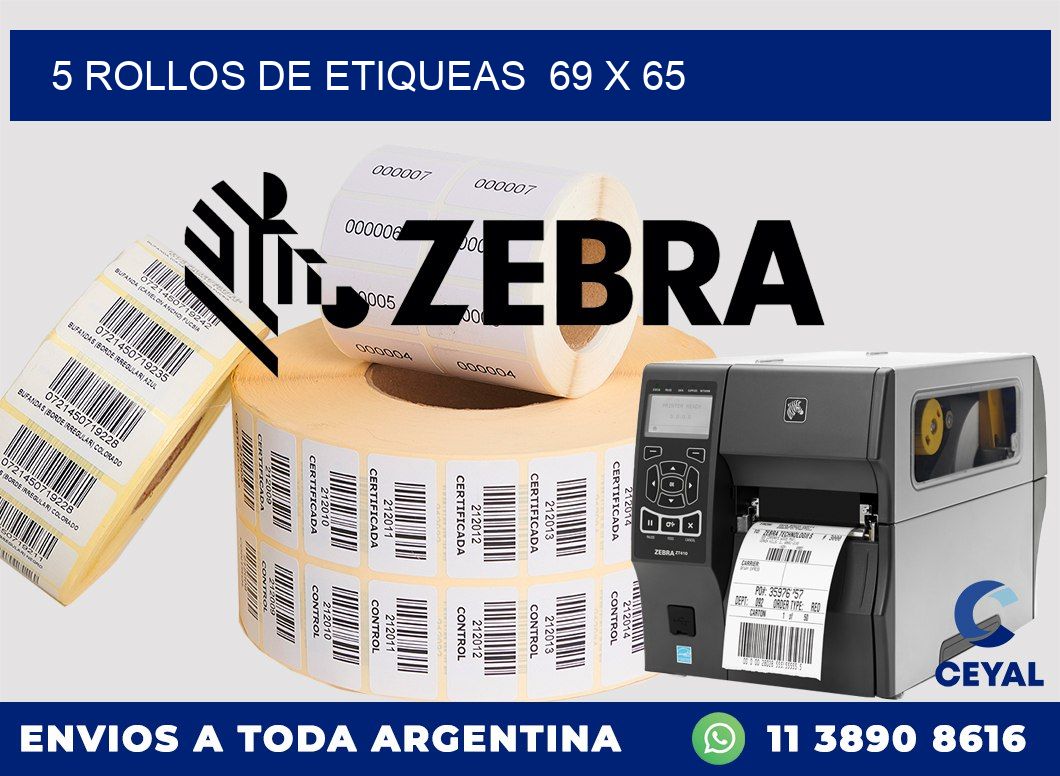 5 ROLLOS DE ETIQUEAS  69 x 65