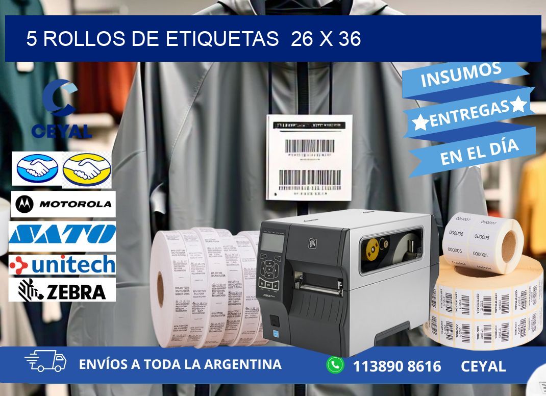 5 ROLLOS DE ETIQUETAS  26 x 36