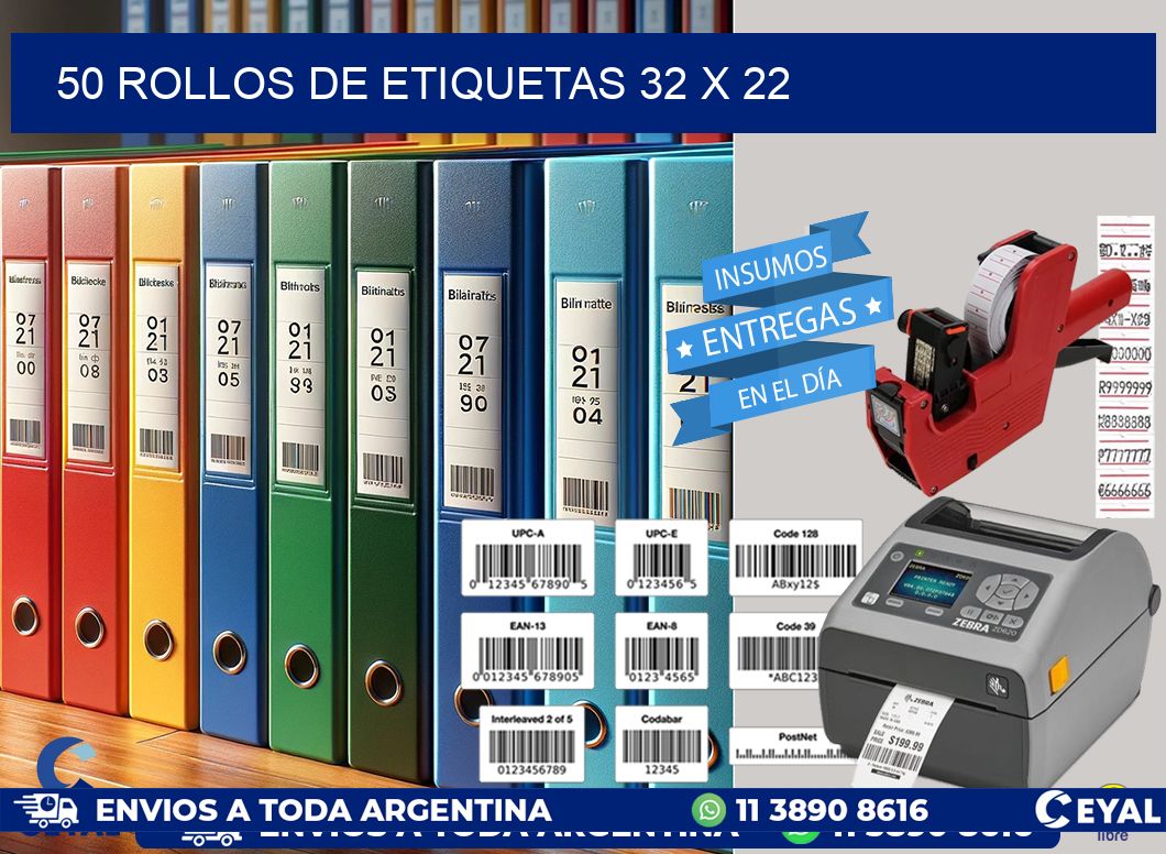 50 ROLLOS DE ETIQUETAS 32 x 22