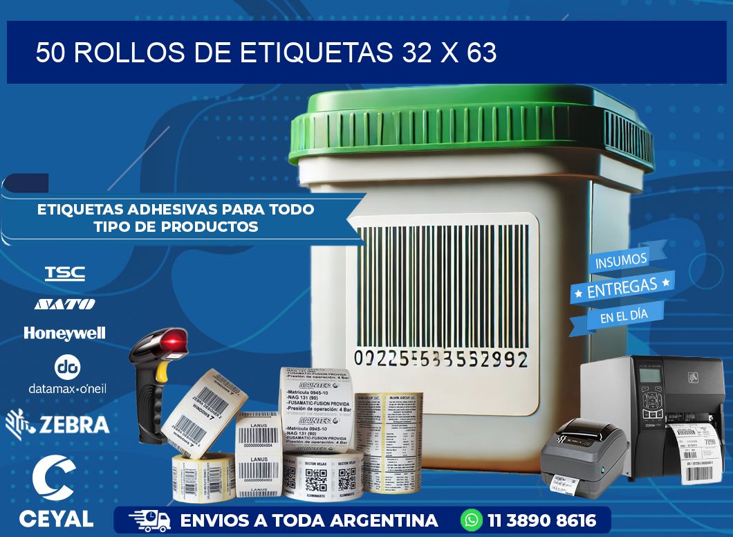 50 ROLLOS DE ETIQUETAS 32 x 63