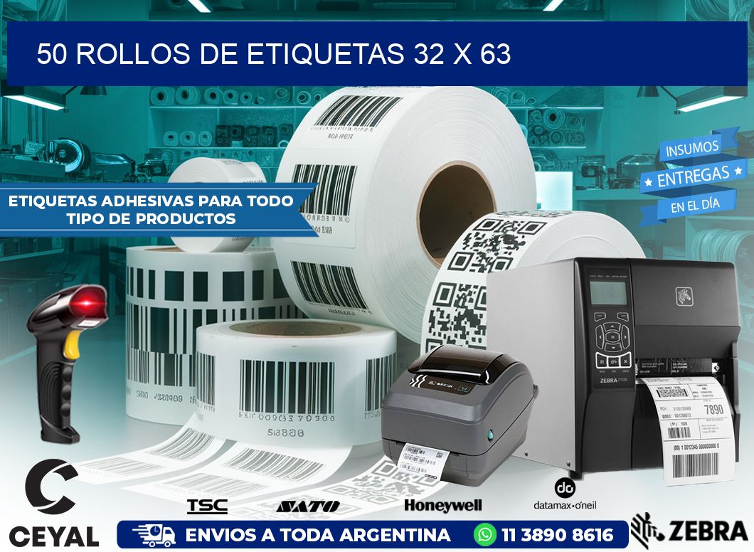 50 ROLLOS DE ETIQUETAS 32 x 63
