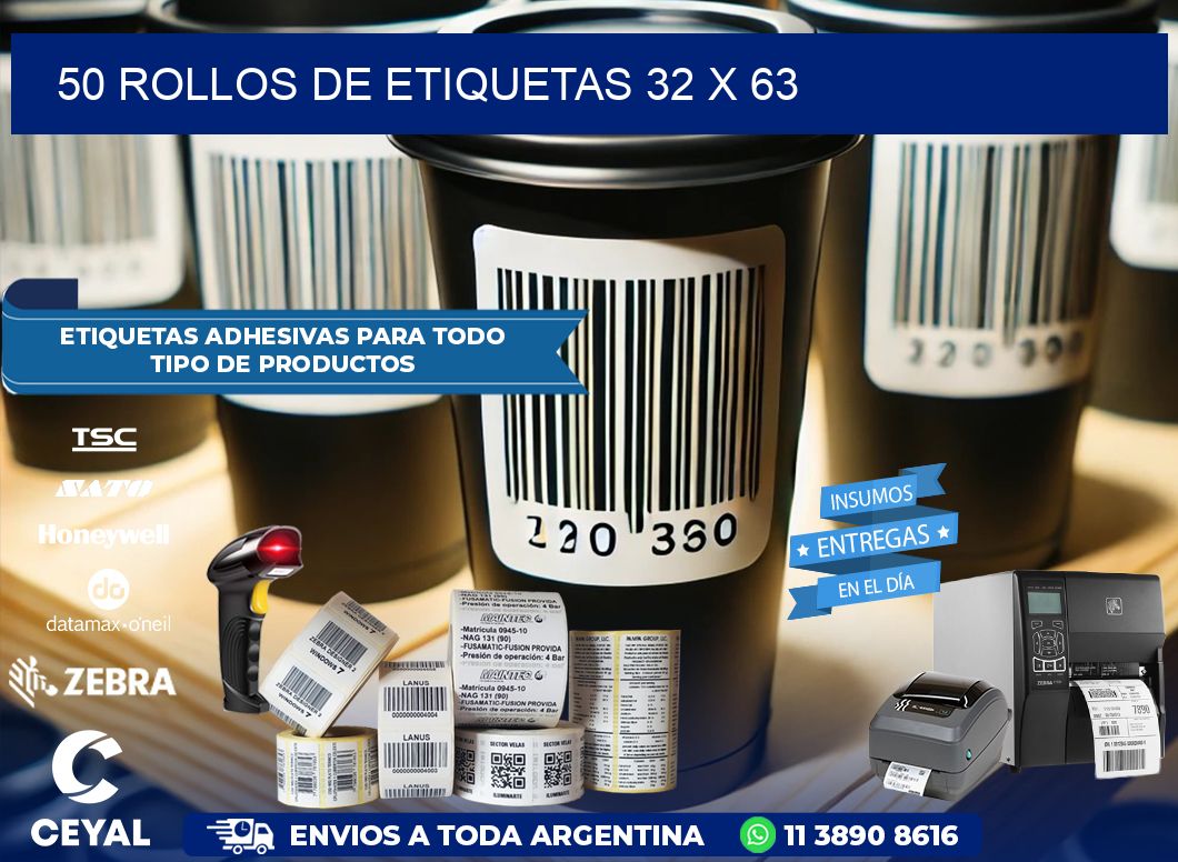 50 ROLLOS DE ETIQUETAS 32 x 63