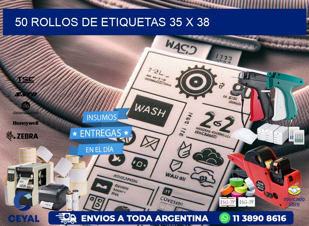 50 ROLLOS DE ETIQUETAS 35 x 38