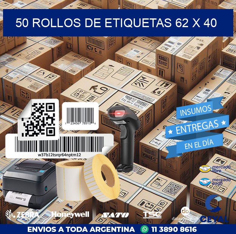 50 ROLLOS DE ETIQUETAS 62 x 40