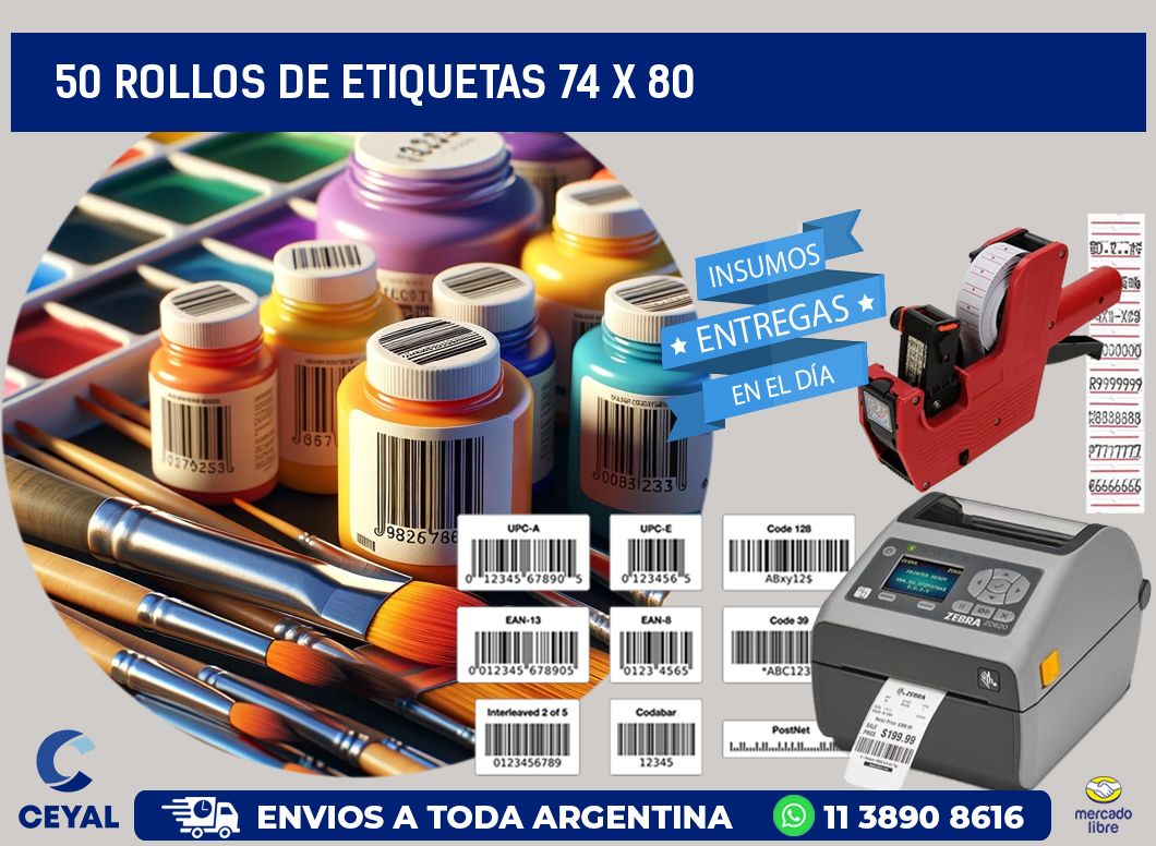 50 ROLLOS DE ETIQUETAS 74 x 80
