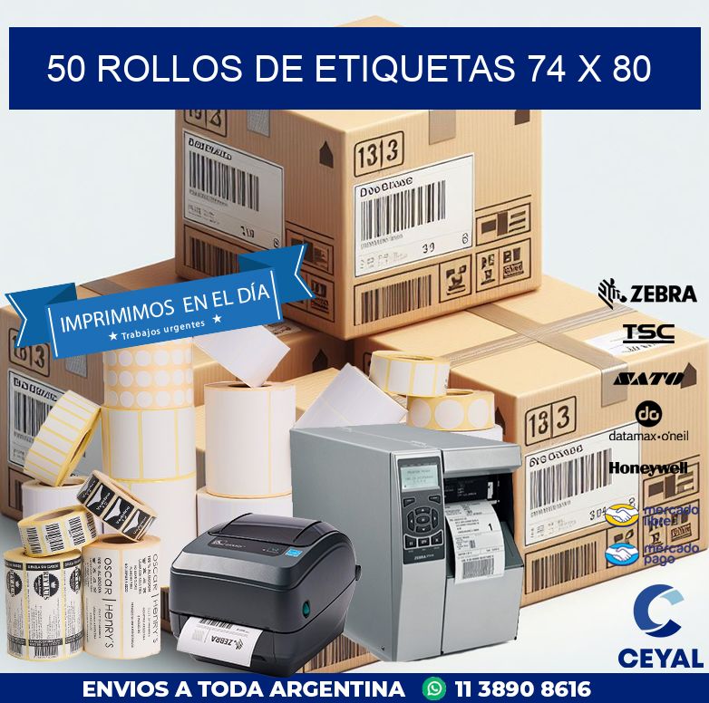 50 ROLLOS DE ETIQUETAS 74 x 80