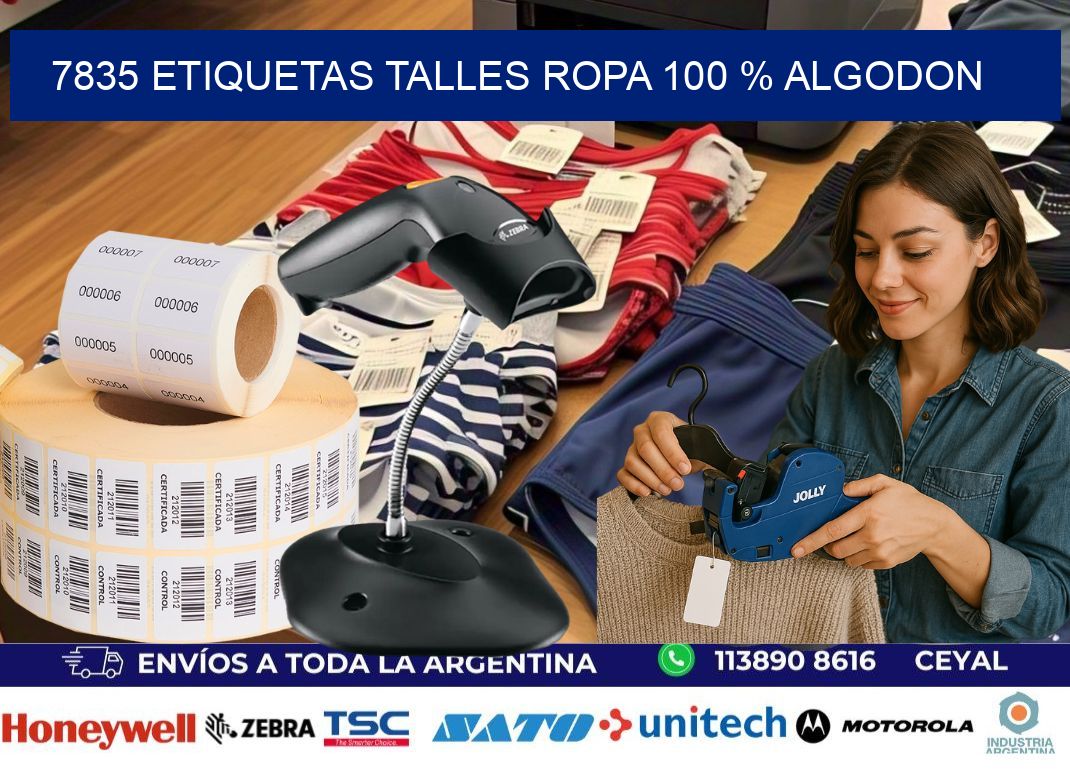 7835 ETIQUETAS TALLES ROPA 100 % ALGODON