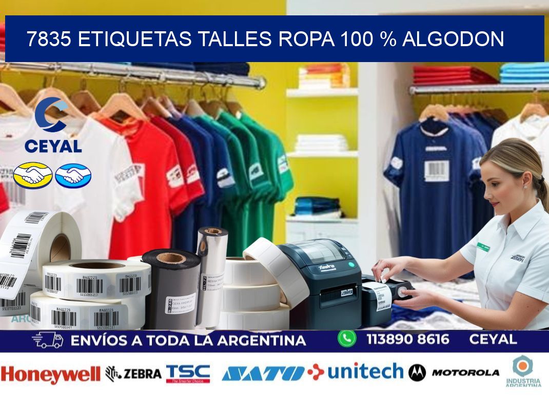 7835 ETIQUETAS TALLES ROPA 100 % ALGODON